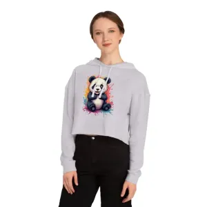 Dive in Panda Paint Splatter Cropped Hooded Sweatshirt