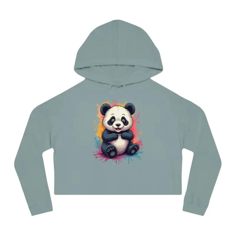 Dive in Panda Paint Splatter Cropped Hooded Sweatshirt