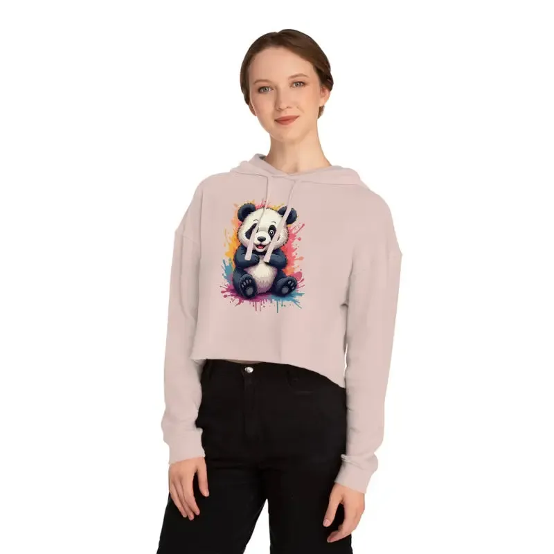 Dive in Panda Paint Splatter Cropped Hooded Sweatshirt