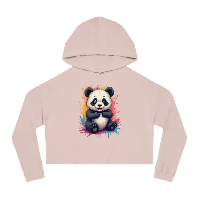 Dive in Panda Paint Splatter Cropped Hooded Sweatshirt