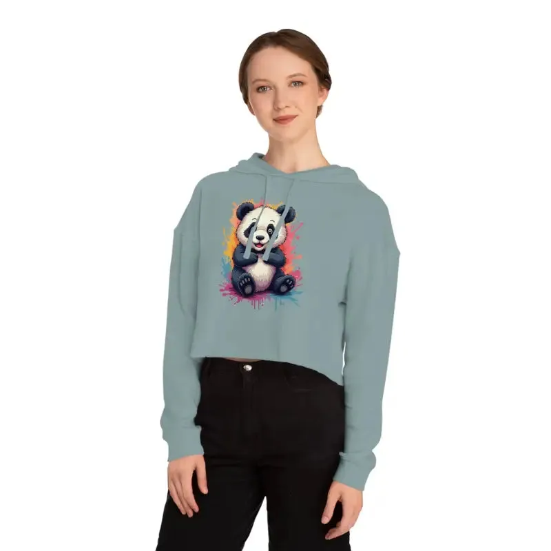 Dive in Panda Paint Splatter Cropped Hooded Sweatshirt