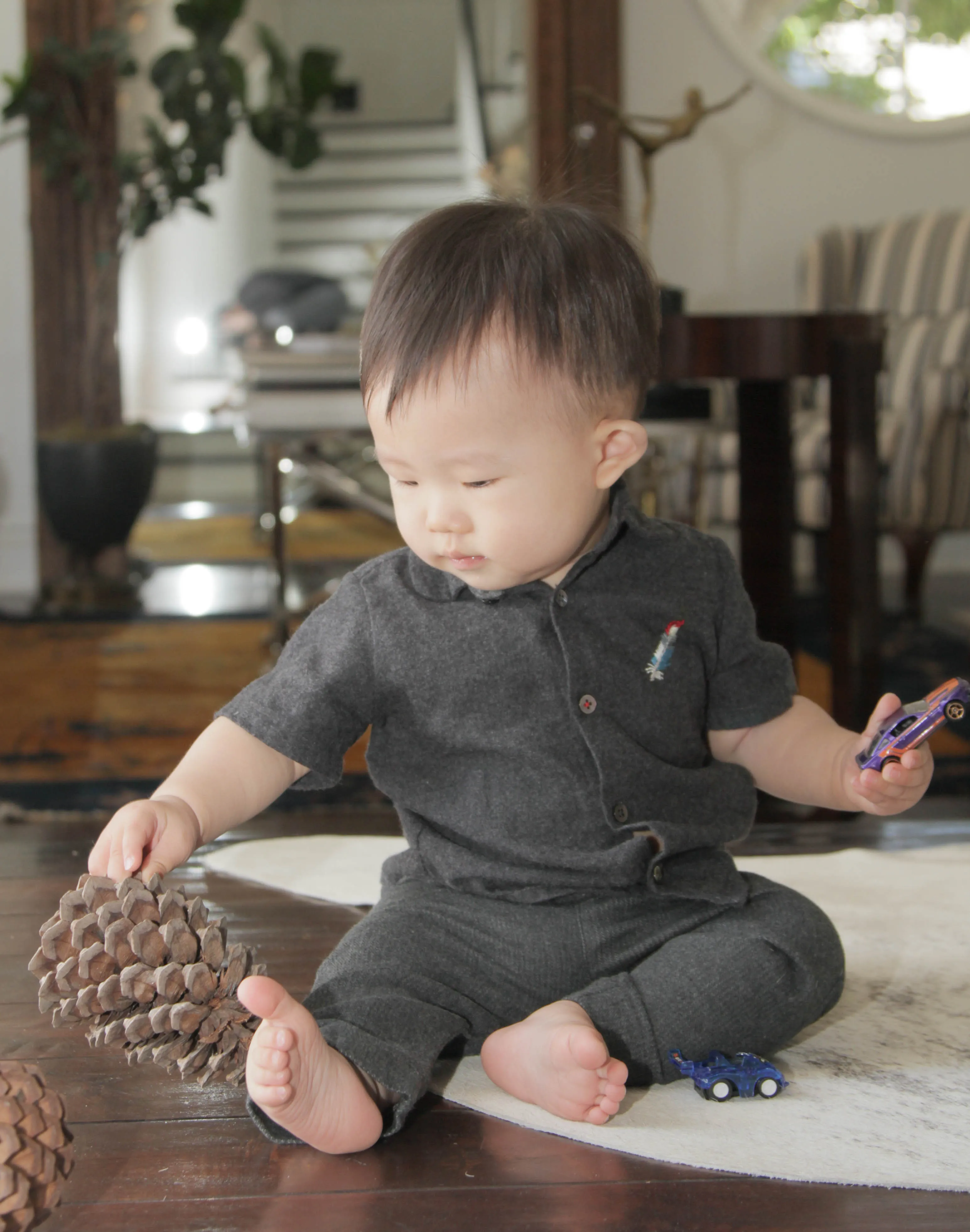 Double Face Chambray Trousers, Anthracite