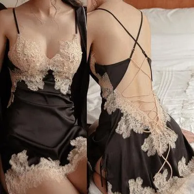 Dream Blue Nightdress Autumn Elegant Luxury Sexy Split Suspenders