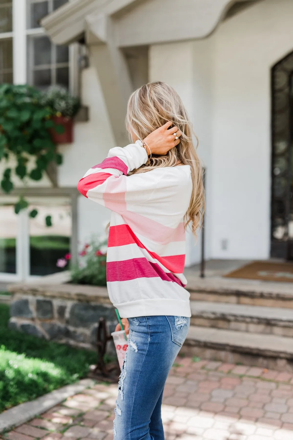 Dreaming of You Striped Pullover Top- Berry Mix