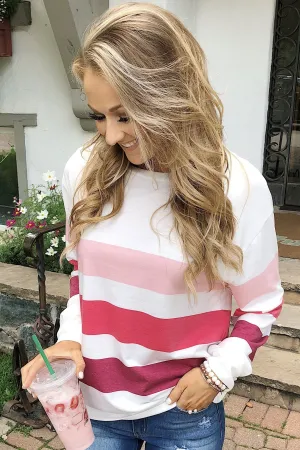 Dreaming of You Striped Pullover Top- Berry Mix