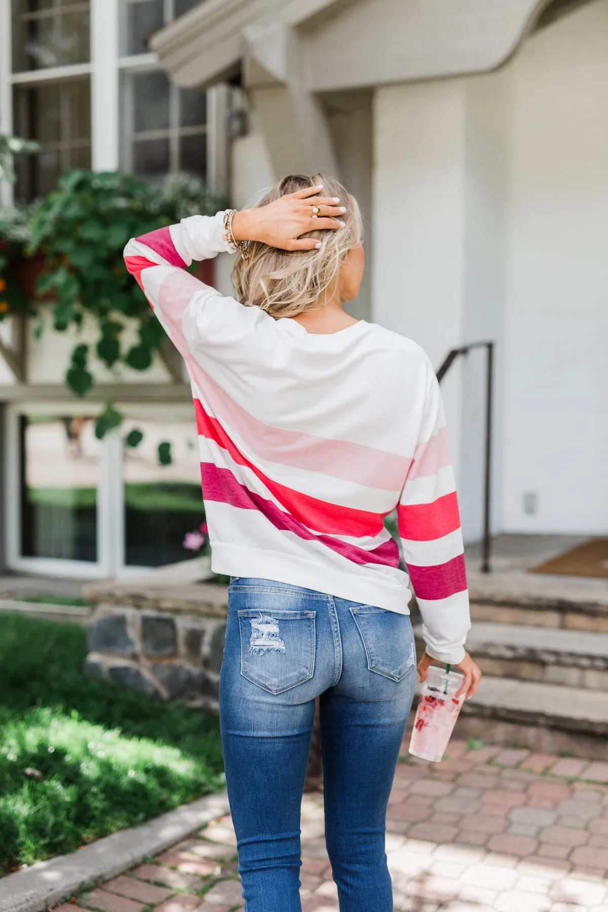 Dreaming of You Striped Pullover Top- Berry Mix