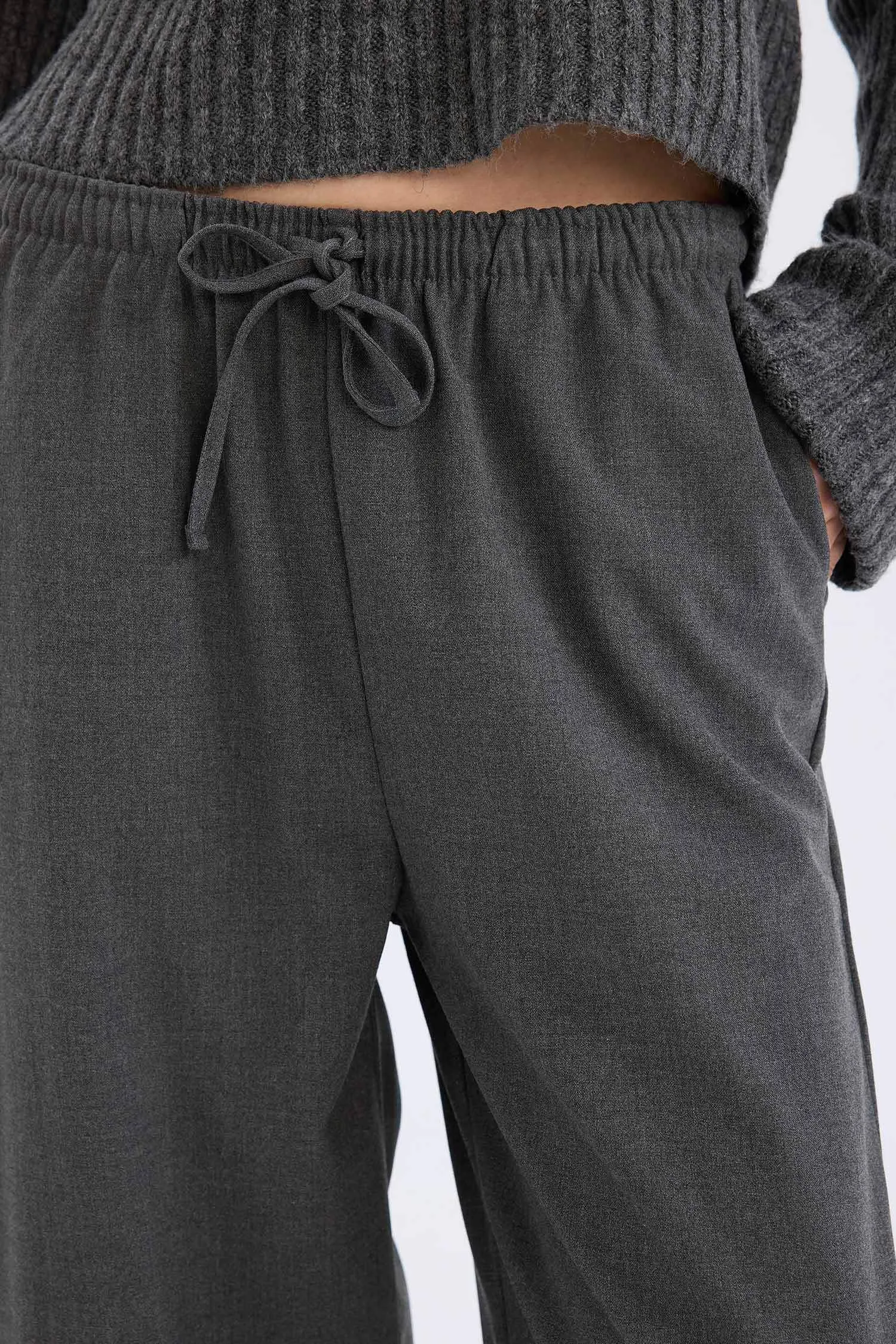 Elastic Waist Wide Leg Fabric Trousers
