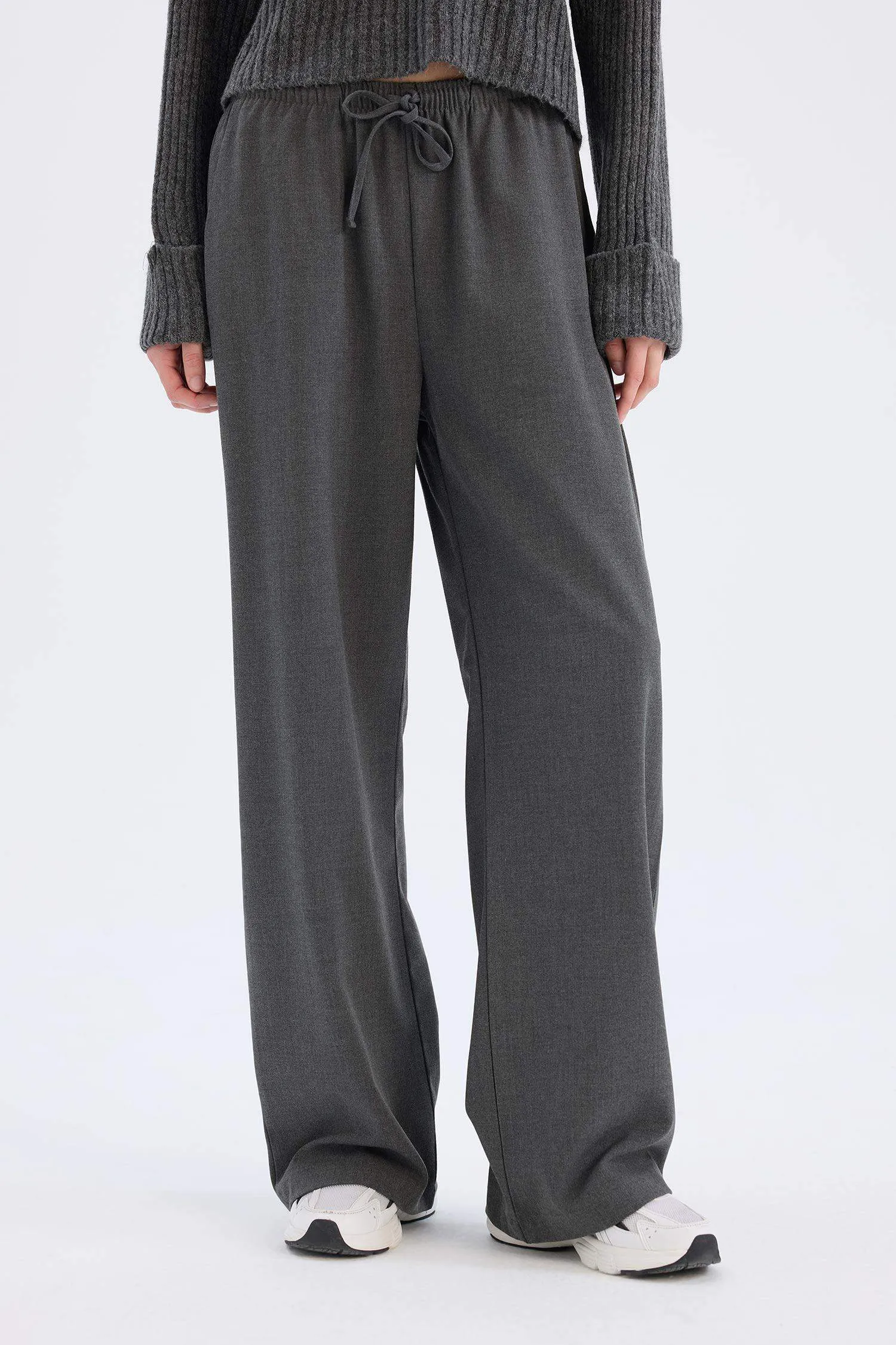 Elastic Waist Wide Leg Fabric Trousers