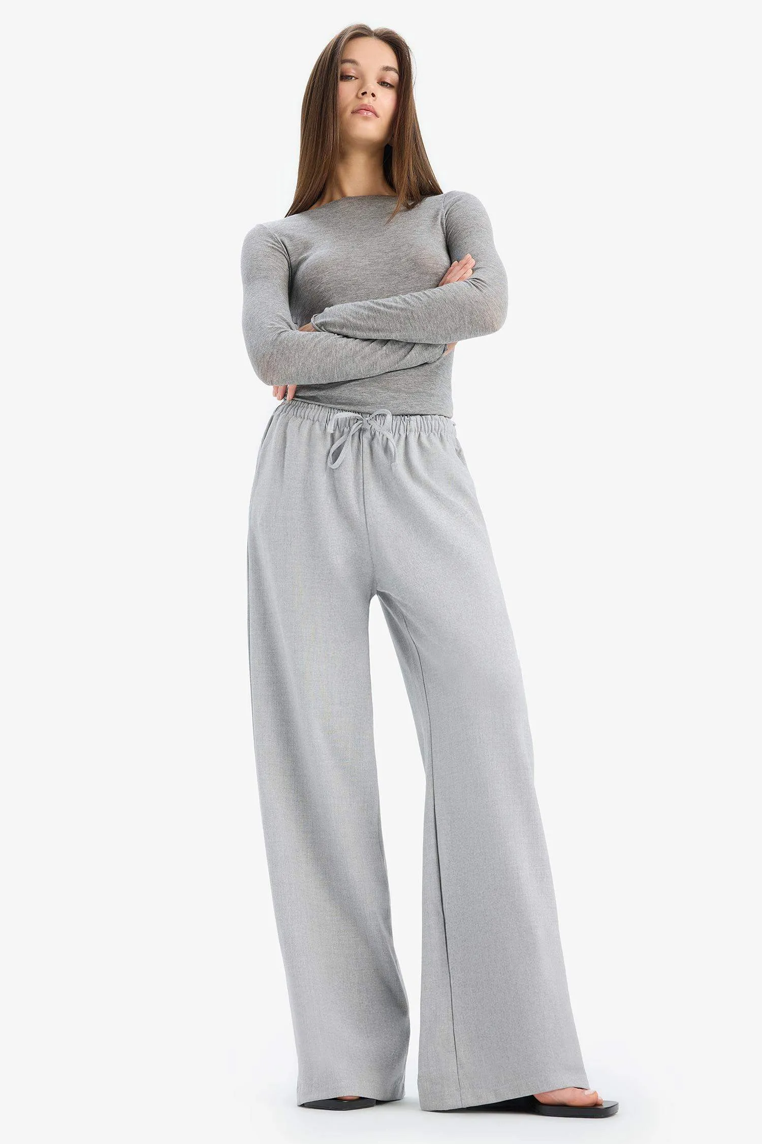 Elastic Waist Wide Leg Fabric Trousers