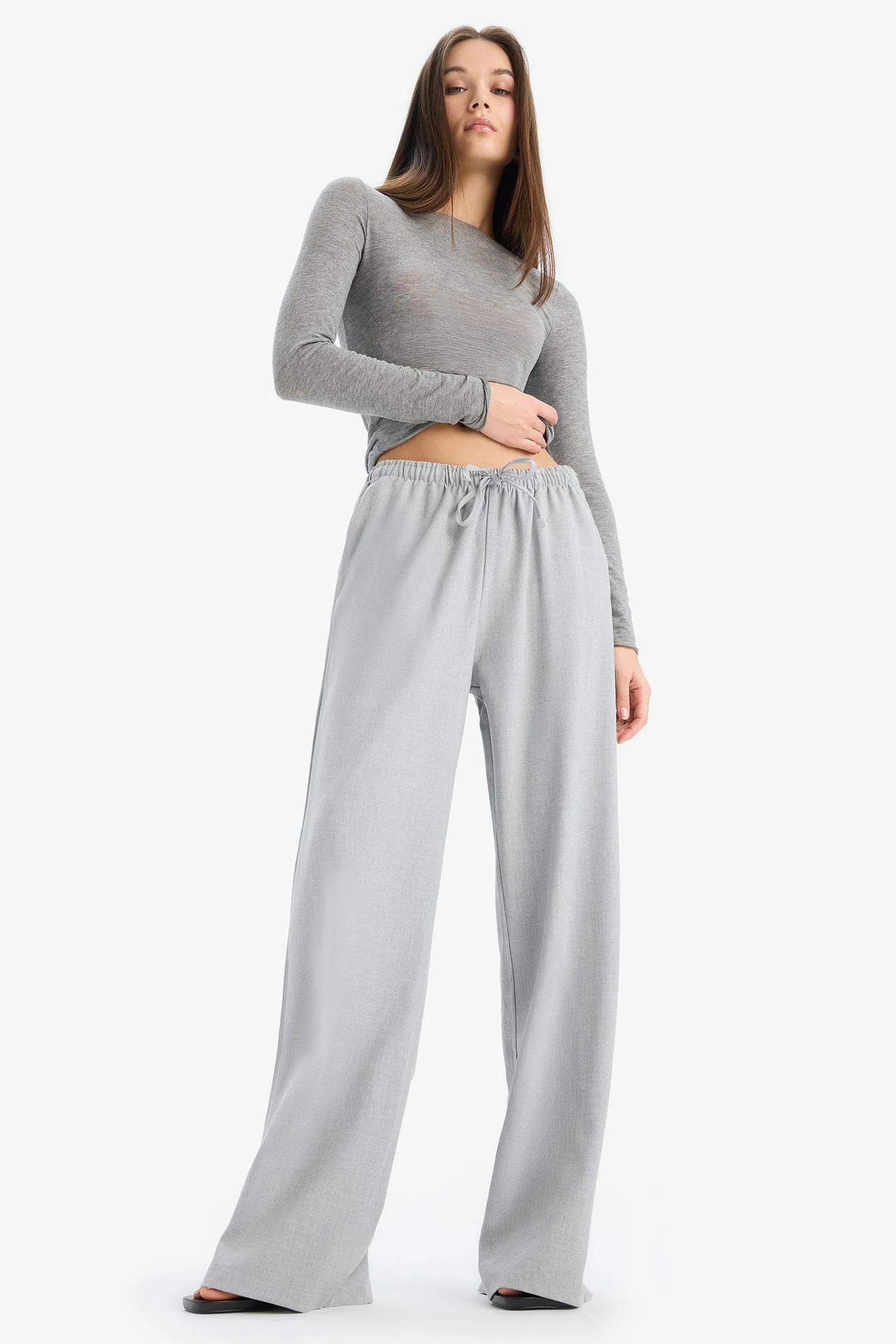 Elastic Waist Wide Leg Fabric Trousers