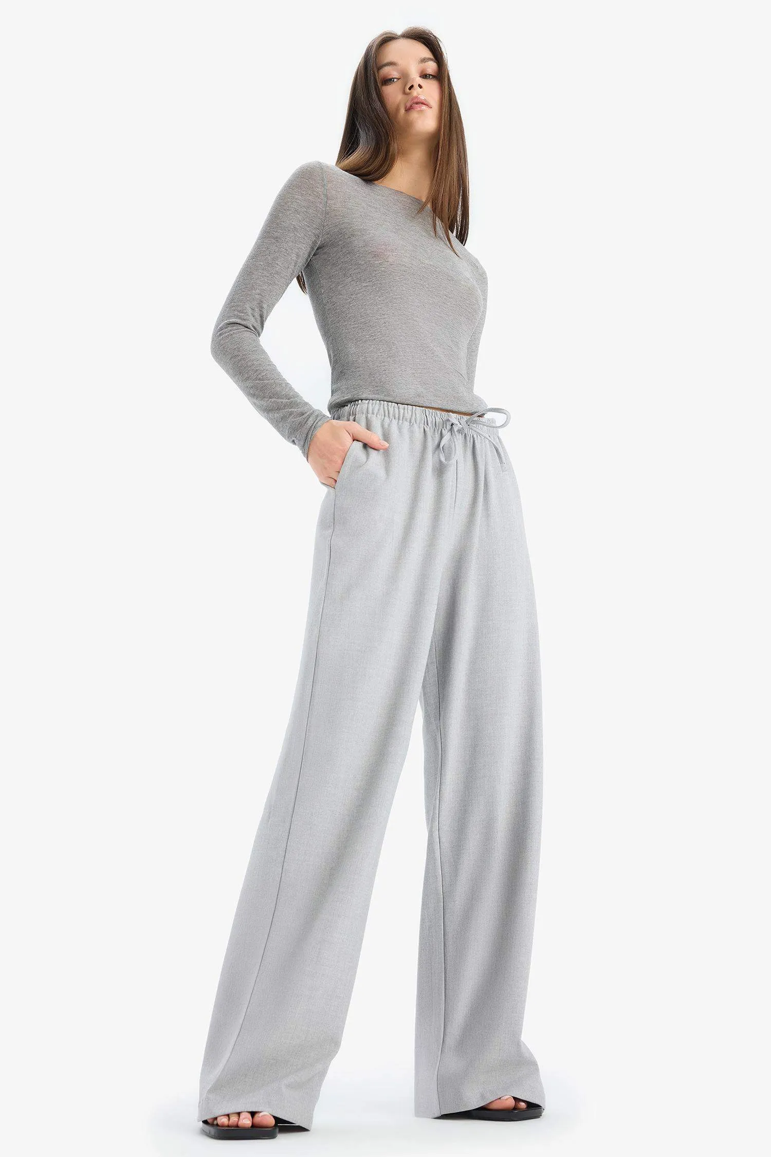 Elastic Waist Wide Leg Fabric Trousers