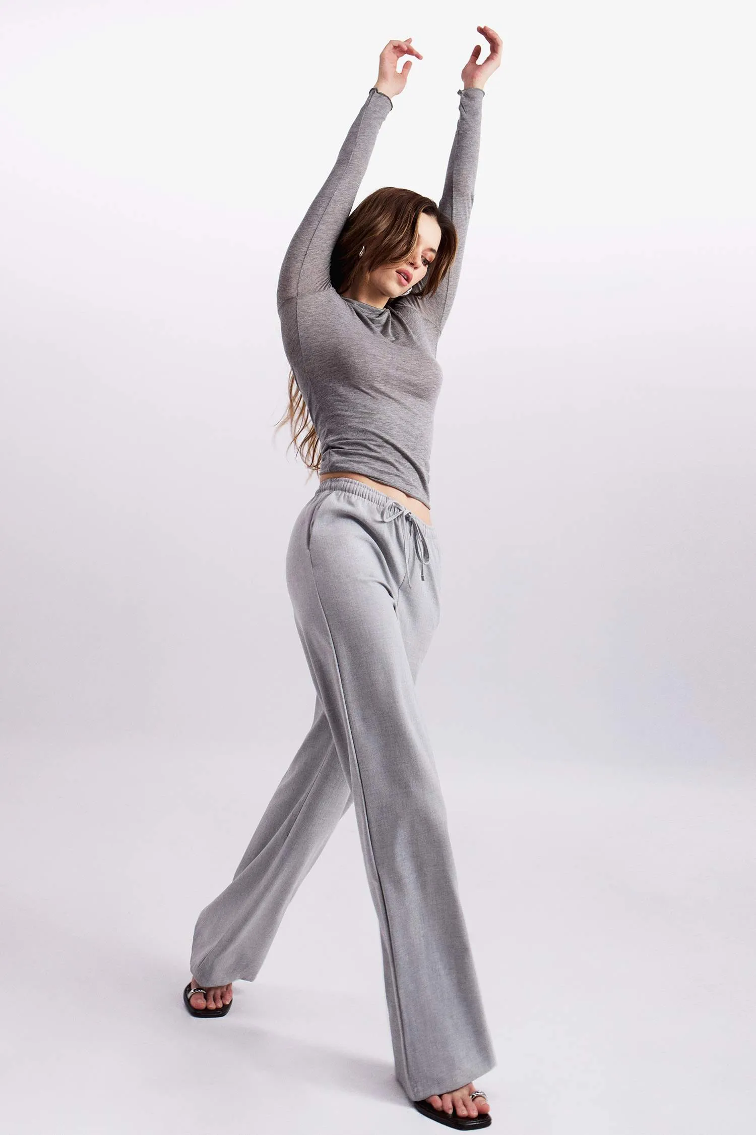 Elastic Waist Wide Leg Fabric Trousers