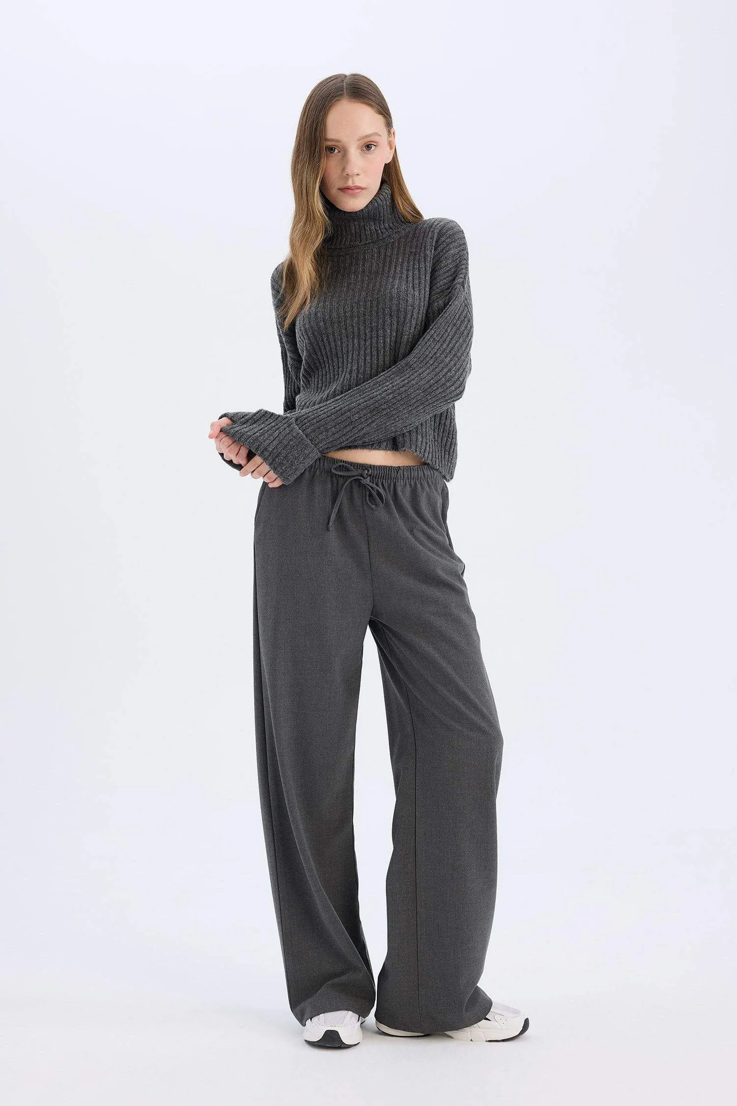 Elastic Waist Wide Leg Fabric Trousers