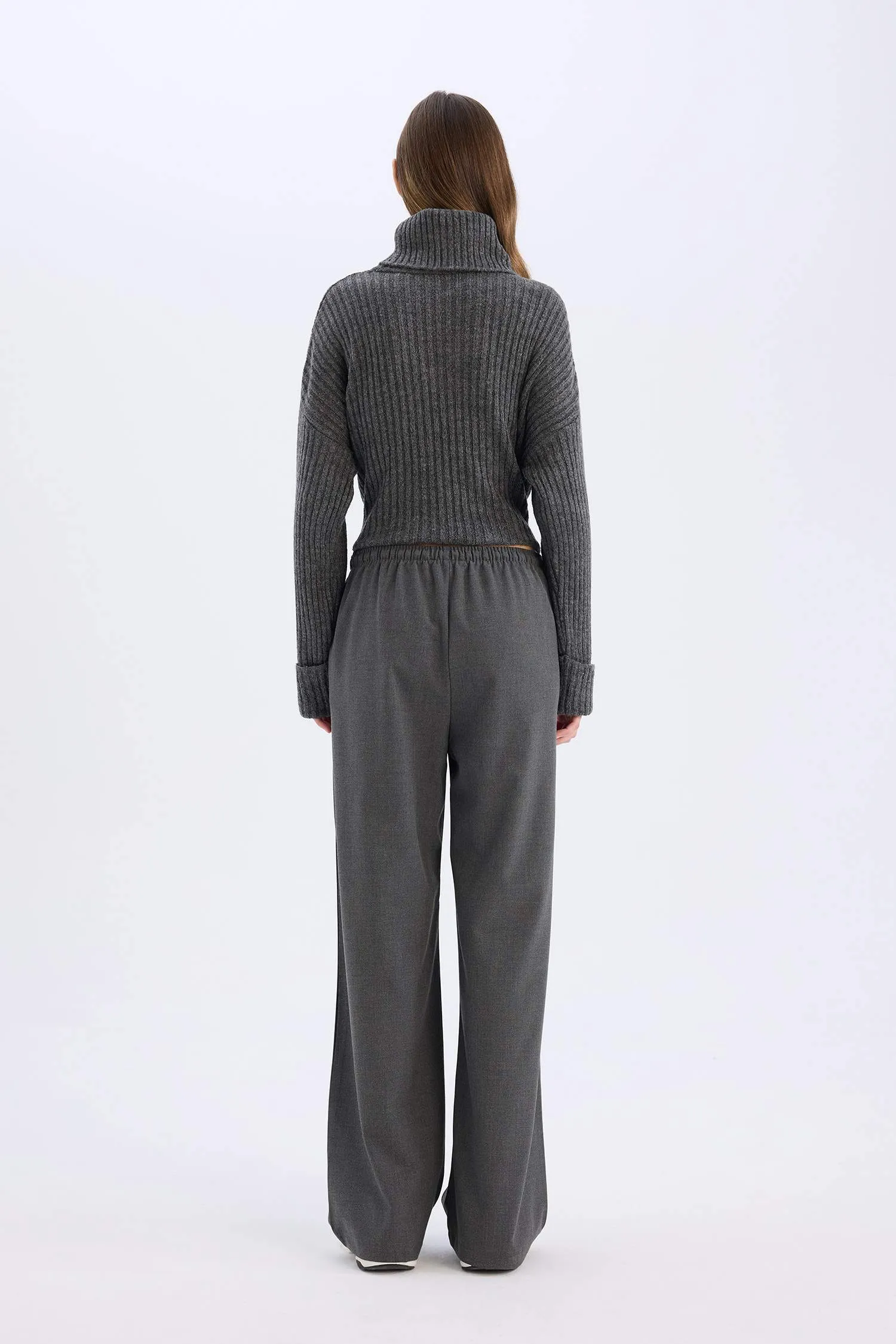Elastic Waist Wide Leg Fabric Trousers