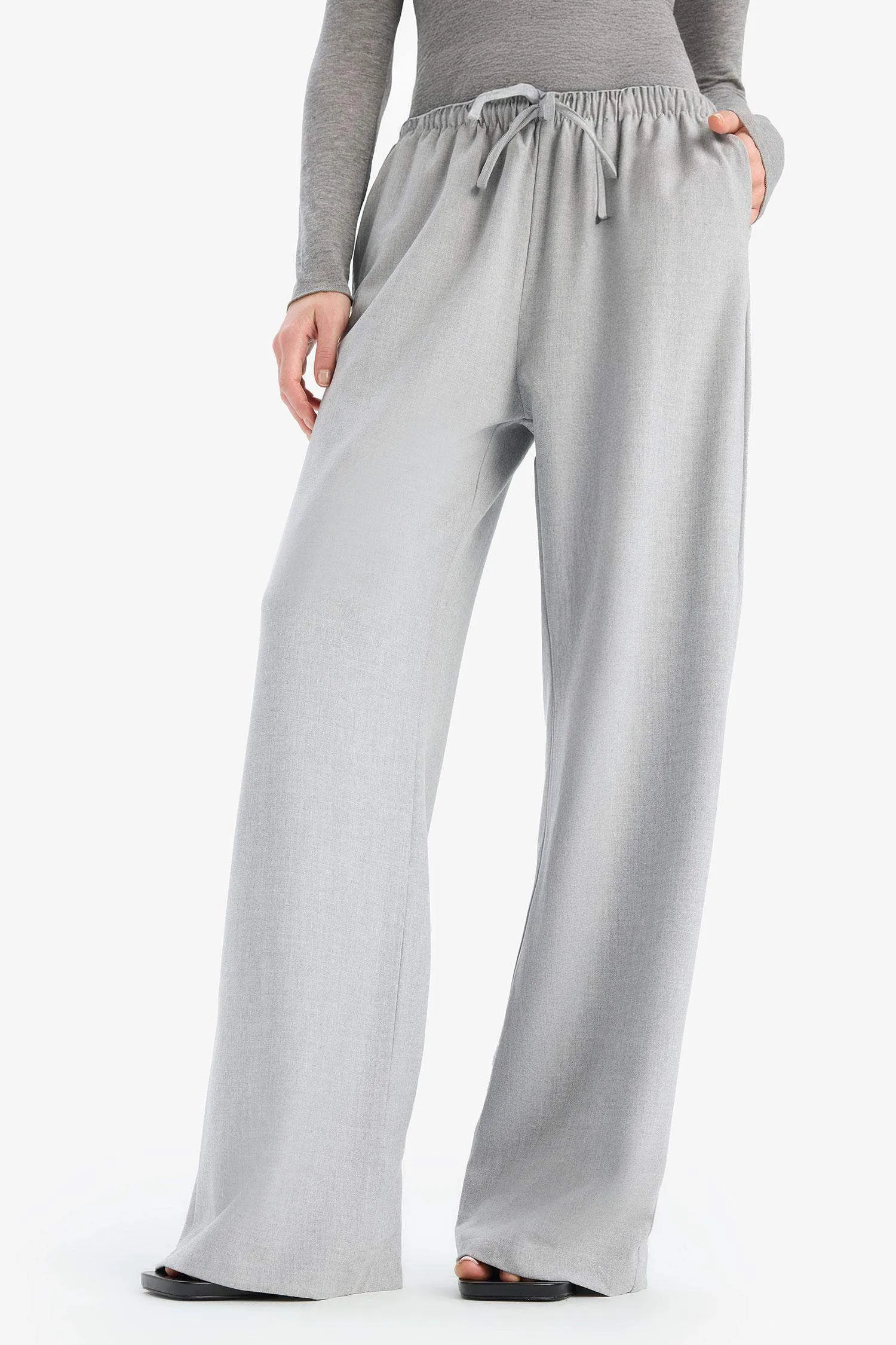 Elastic Waist Wide Leg Fabric Trousers