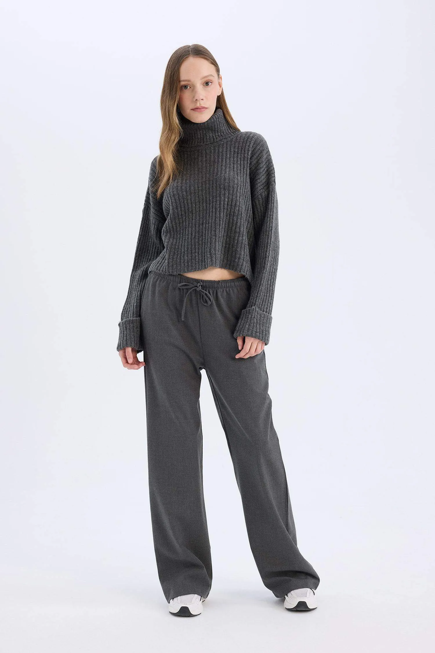 Elastic Waist Wide Leg Fabric Trousers