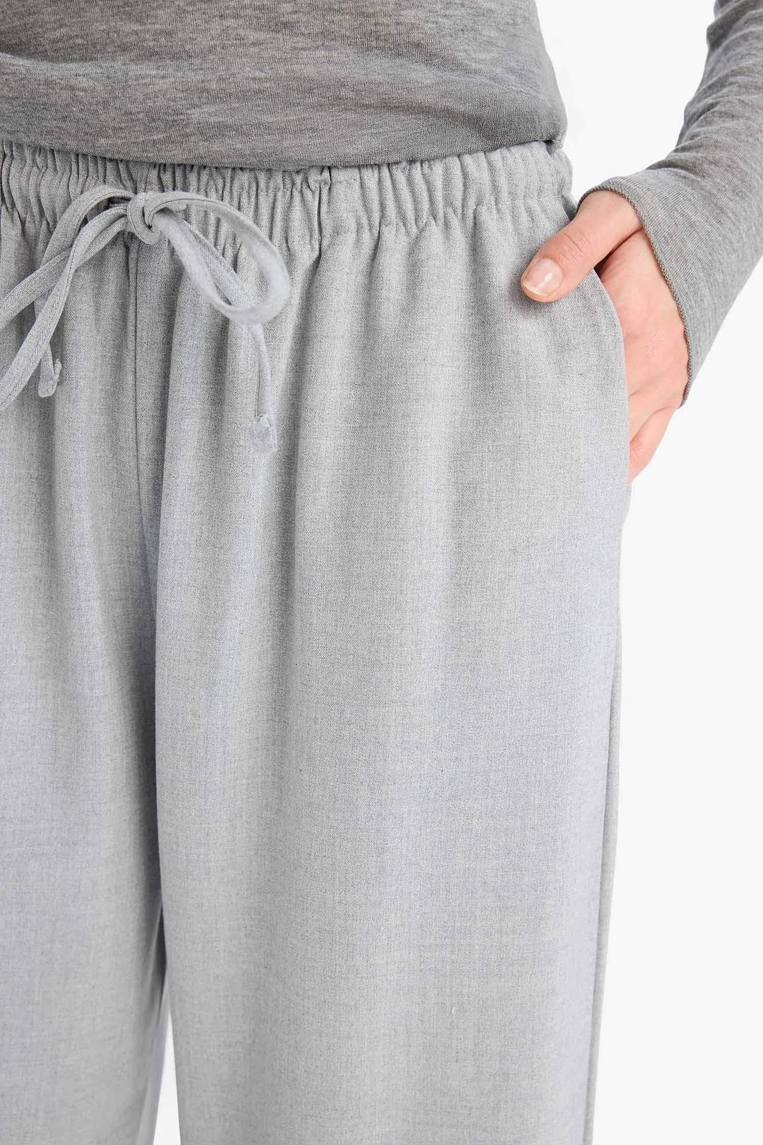 Elastic Waist Wide Leg Fabric Trousers
