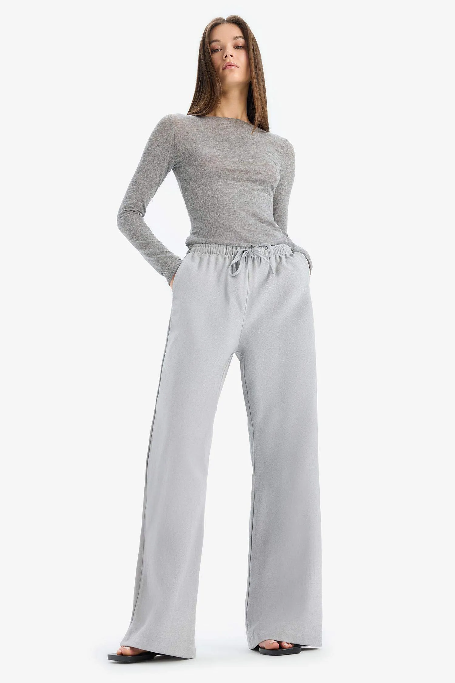 Elastic Waist Wide Leg Fabric Trousers