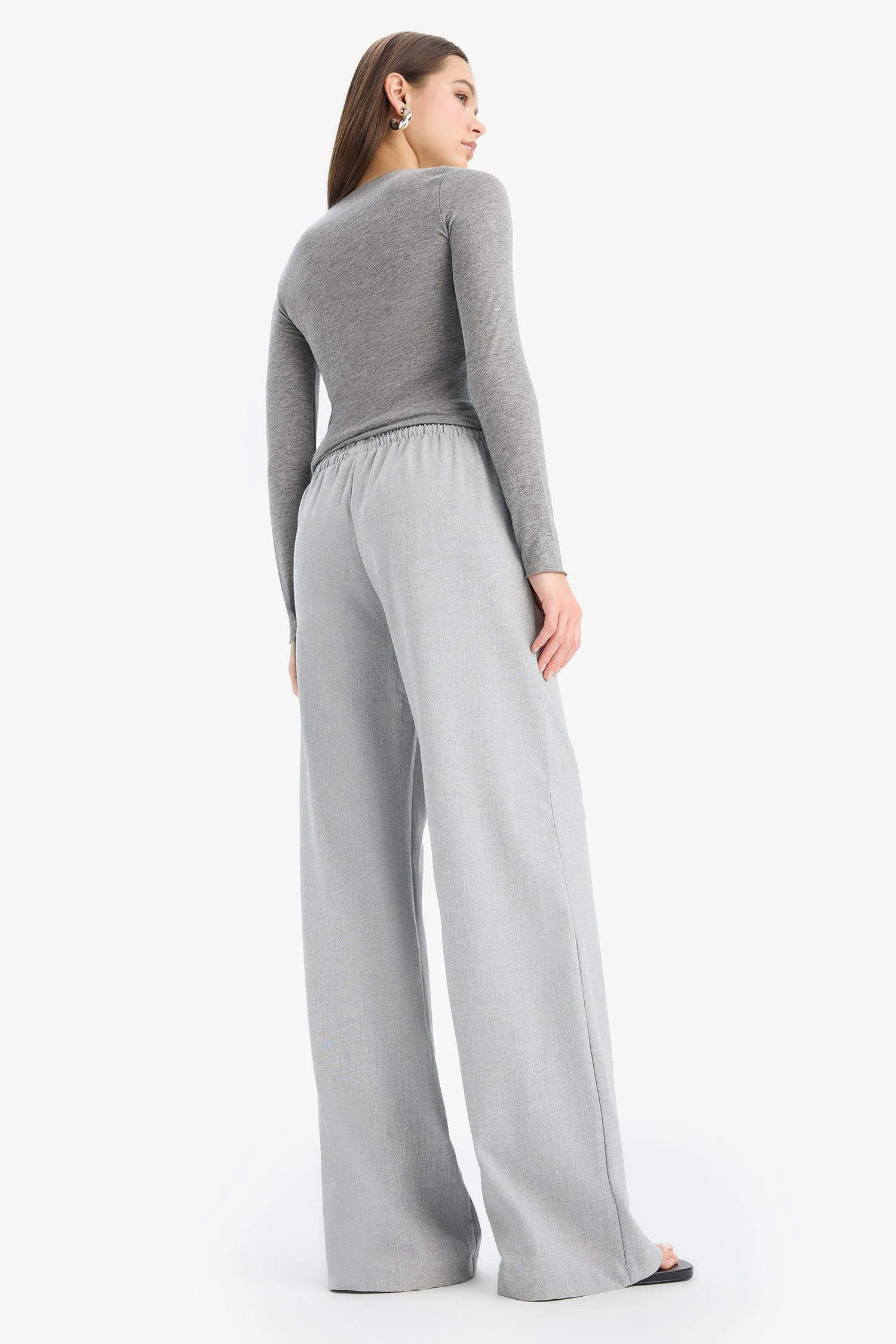 Elastic Waist Wide Leg Fabric Trousers