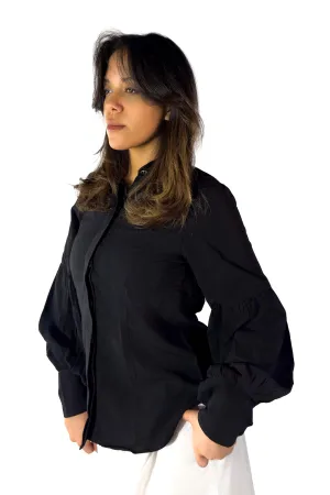 Elegant Wide-Sleeve Black Blouse