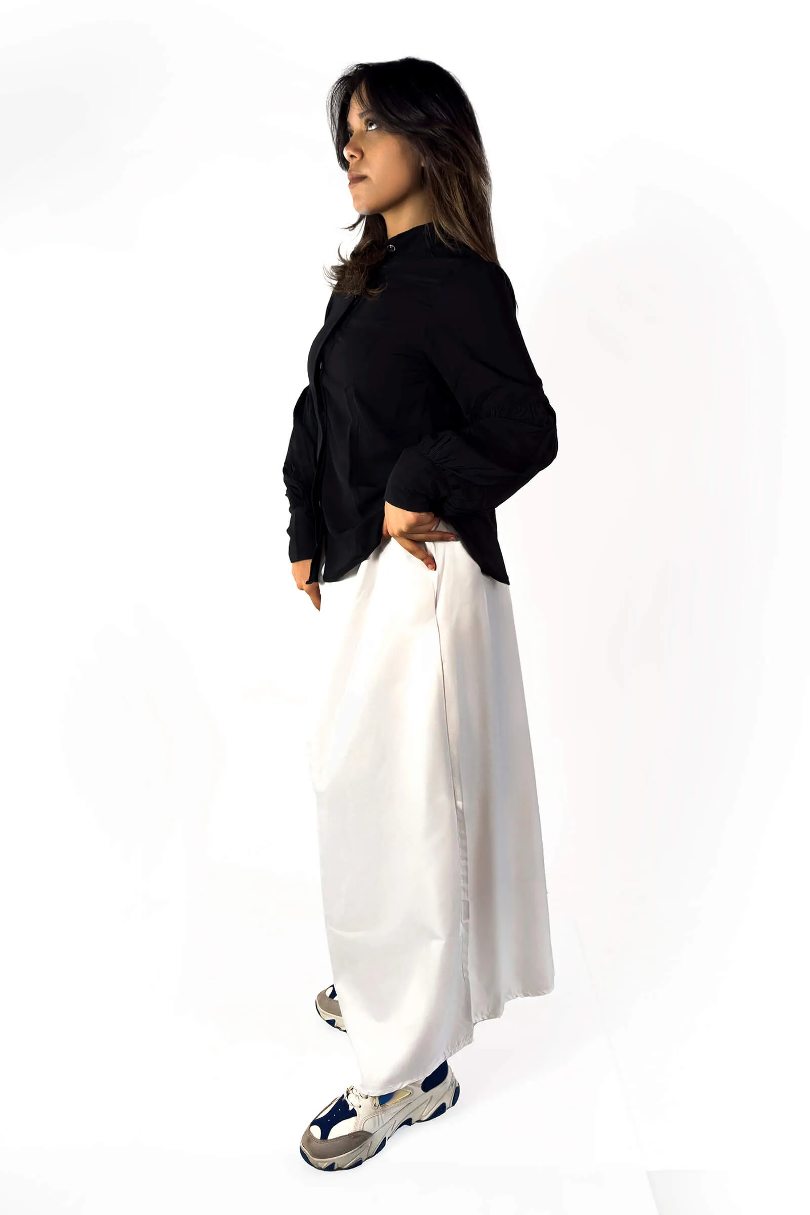 Elegant Wide-Sleeve Black Blouse