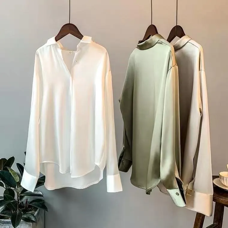 Elegant Women's Silk Button-Up Shirt