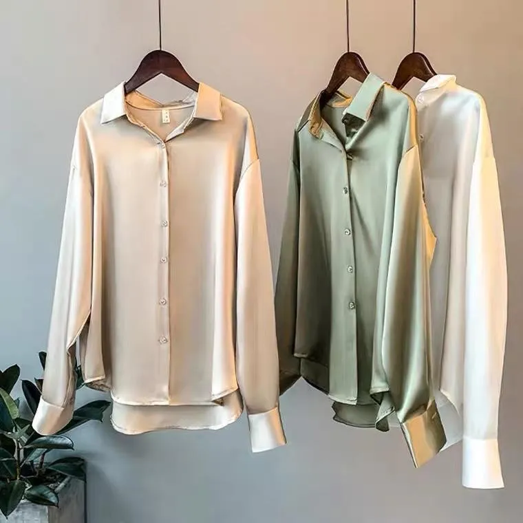 Elegant Women's Silk Button-Up Shirt