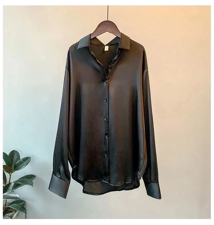 Elegant Women's Silk Button-Up Shirt