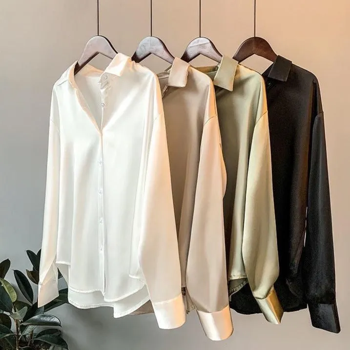Elegant Women's Silk Button-Up Shirt