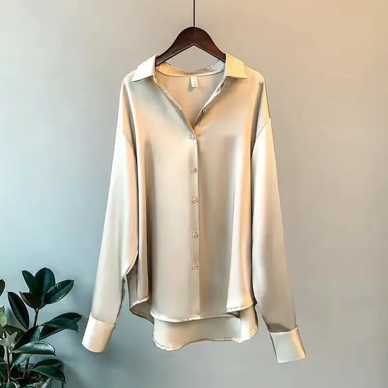 Elegant Women's Silk Button-Up Shirt