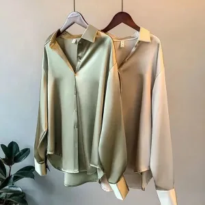 Elegant Women's Silk Button-Up Shirt