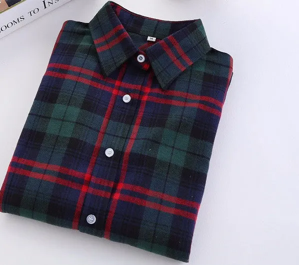 Fashion Plaid Shirt Female College style women's Blouses Long Flannel Shirt Plus Size Cotton Office tops