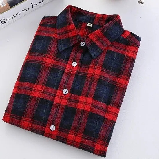 Fashion Plaid Shirt Female College style women's Blouses Long Flannel Shirt Plus Size Cotton Office tops
