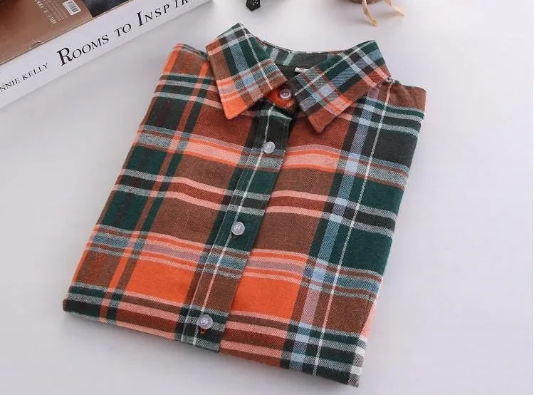 Fashion Plaid Shirt Female College style women's Blouses Long Flannel Shirt Plus Size Cotton Office tops