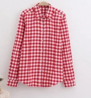Fashion Plaid Shirt Female College style women's Blouses Long Flannel Shirt Plus Size Cotton Office tops