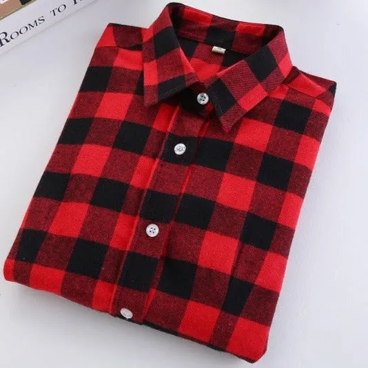 Fashion Plaid Shirt Female College style women's Blouses Long Flannel Shirt Plus Size Cotton Office tops