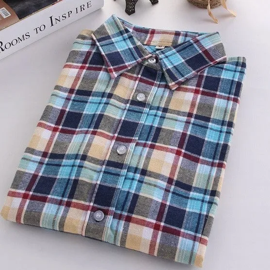 Fashion Plaid Shirt Female College style women's Blouses Long Flannel Shirt Plus Size Cotton Office tops