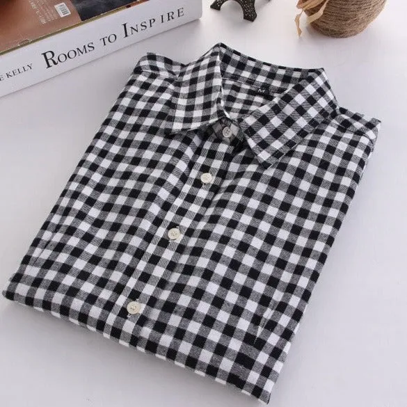 Fashion Plaid Shirt Female College style women's Blouses Long Flannel Shirt Plus Size Cotton Office tops