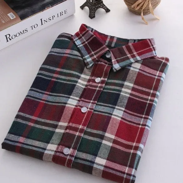 Fashion Plaid Shirt Female College style women's Blouses Long Flannel Shirt Plus Size Cotton Office tops