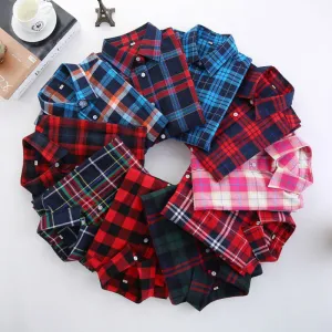 Fashion Plaid Shirt Female College style women's Blouses Long Flannel Shirt Plus Size Cotton Office tops