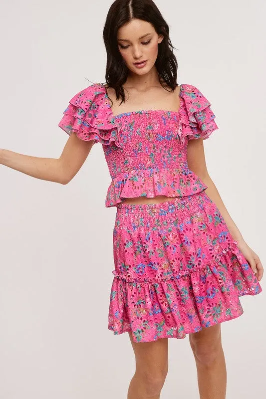 Floral Eyelet Ruffle Top