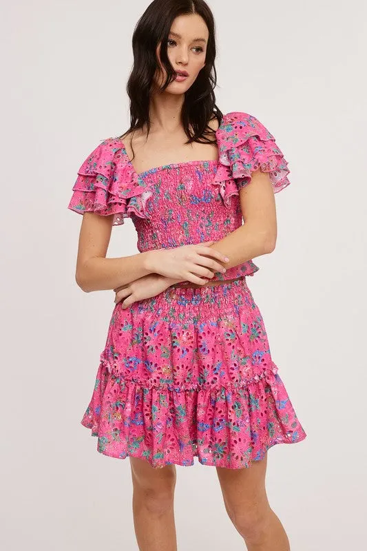 Floral Eyelet Ruffle Top