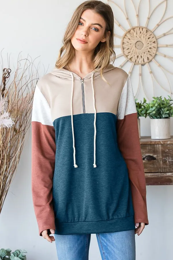 Forest Green and Tan 1/3 Zippered Hoodie