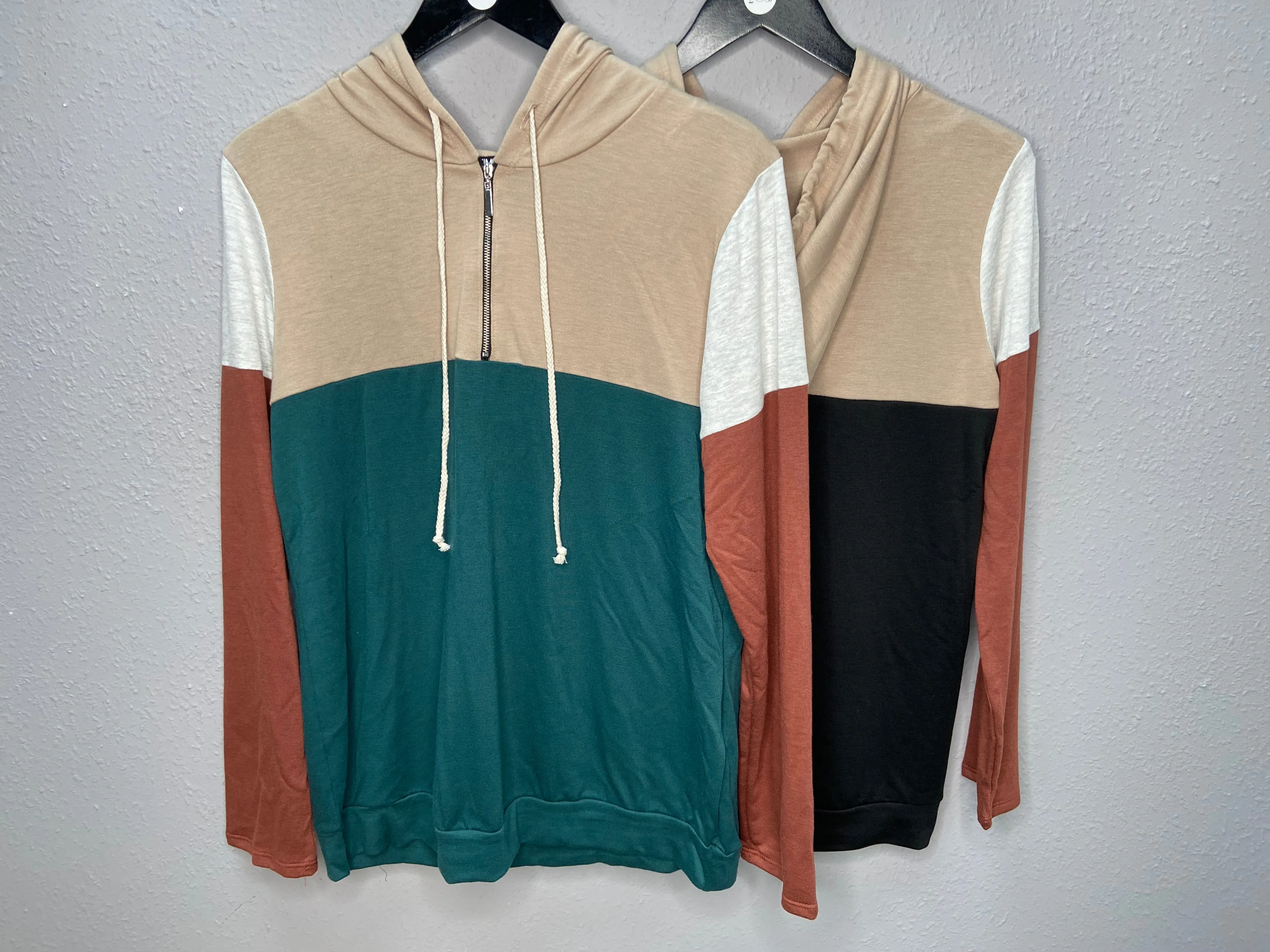 Forest Green and Tan 1/3 Zippered Hoodie