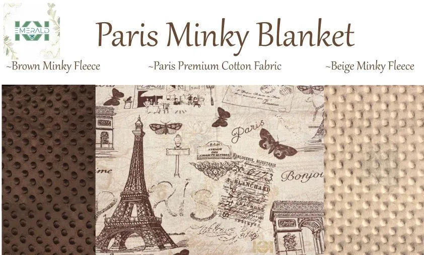 Gift Set Paris Blanket with matching pillow, Baby I Child I Toddler I Teen I Adult size Beige or Brown Minky Blanket Throw gift in box
