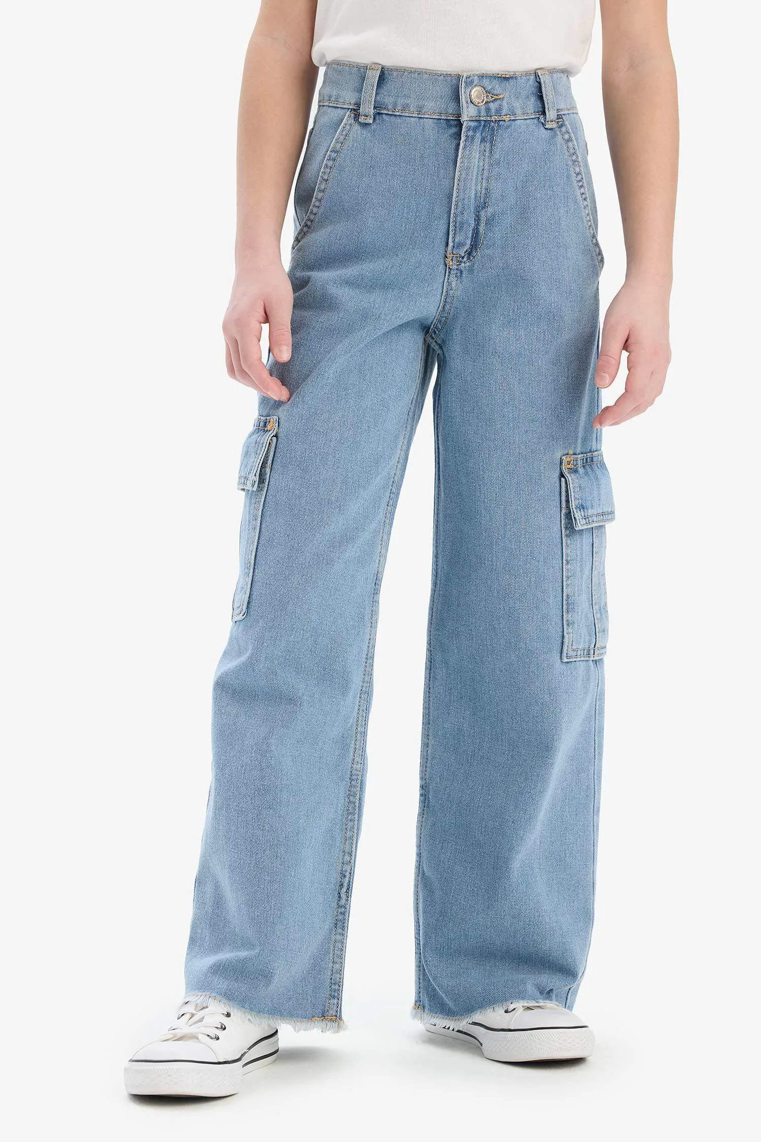 Girls Children Wide Leg Cargo Wide Pleated Leg Jean Pants