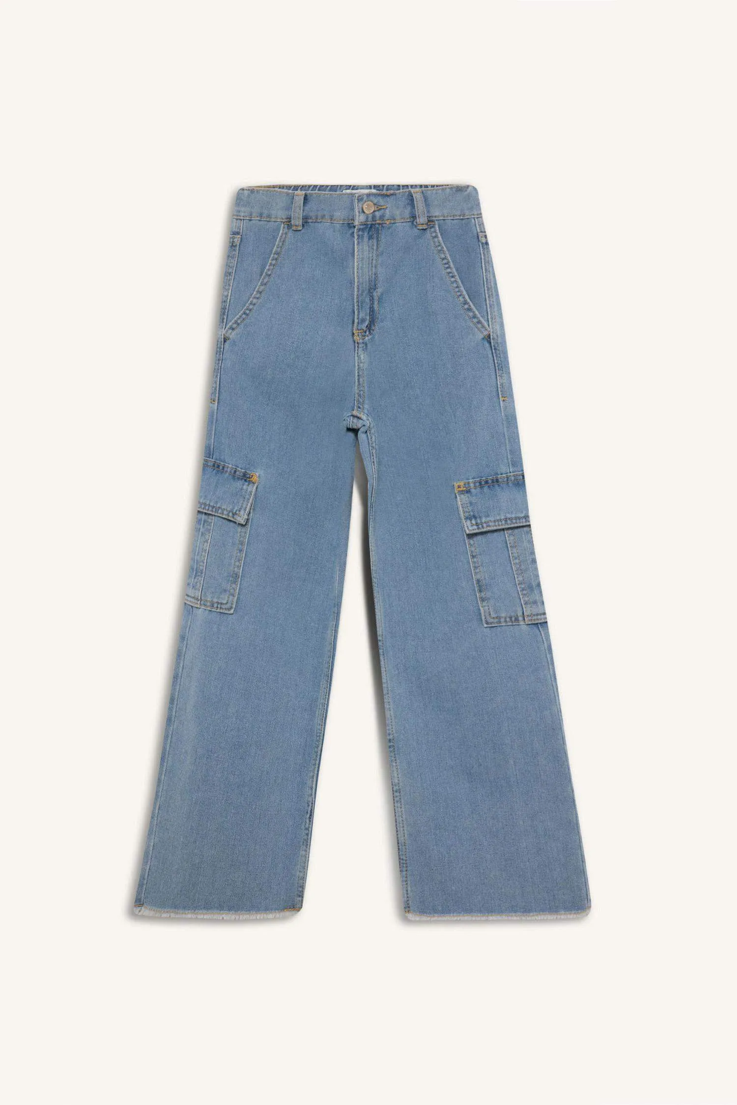 Girls Children Wide Leg Cargo Wide Pleated Leg Jean Pants
