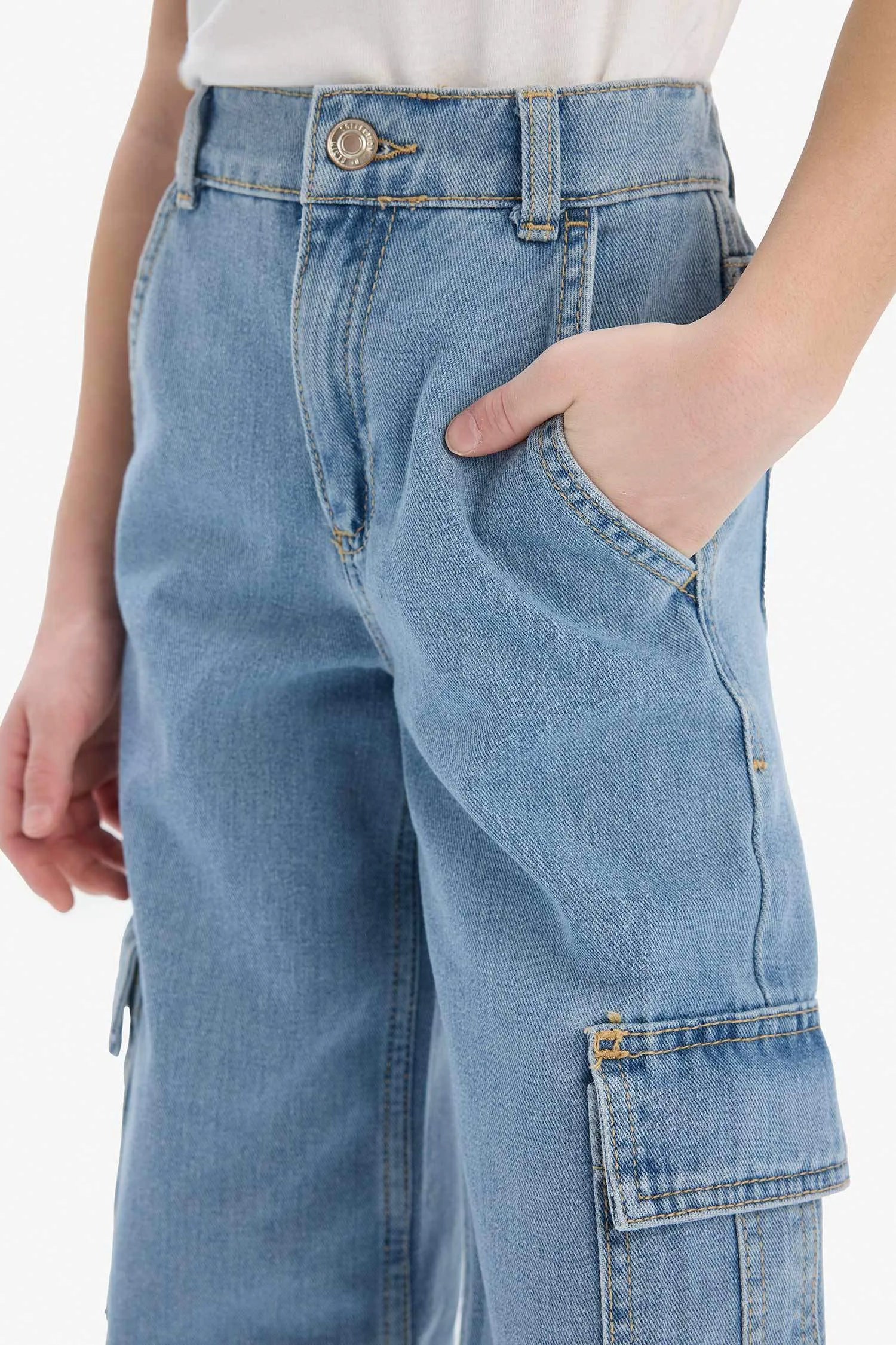 Girls Children Wide Leg Cargo Wide Pleated Leg Jean Pants