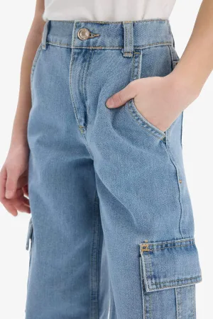 Girls Children Wide Leg Cargo Wide Pleated Leg Jean Pants