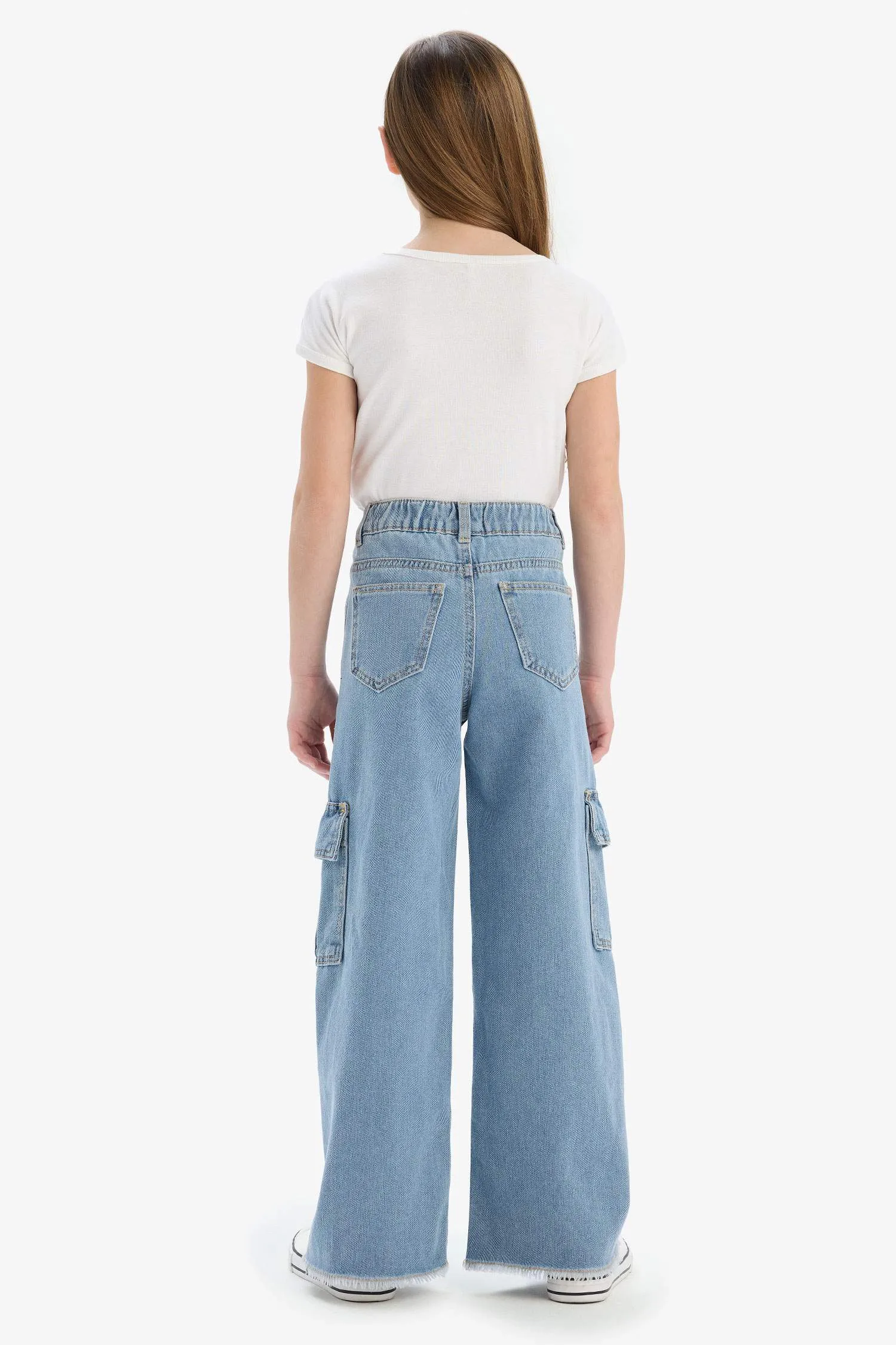 Girls Children Wide Leg Cargo Wide Pleated Leg Jean Pants